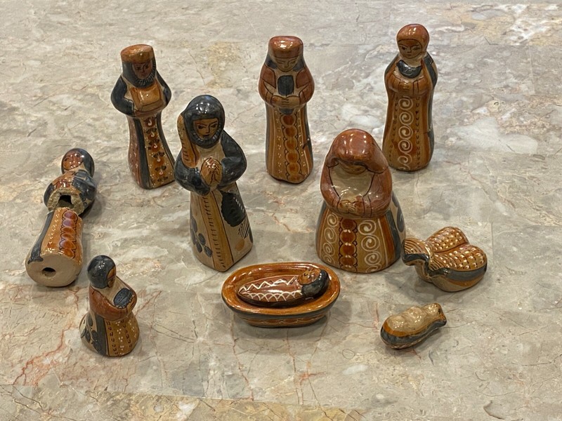 Vintage Tonala Mexican Terracotta Pottery Folk Art Nativity Scene 10 Pc