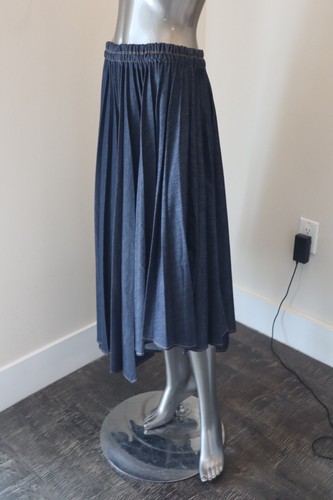 Brunello Cucinelli Blue Skirt Denim Cotton Asymmetric Pleated Size 8 NEW - Picture 3 of 7