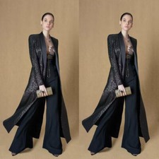 Black Women's Suit for Bride Shiny Sequin Guest Evening Party Prom Long Jacket