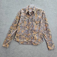 VINTAGE Roper Women Top Small Yellow Paisley Western Rodeo Pearl Snap 90s