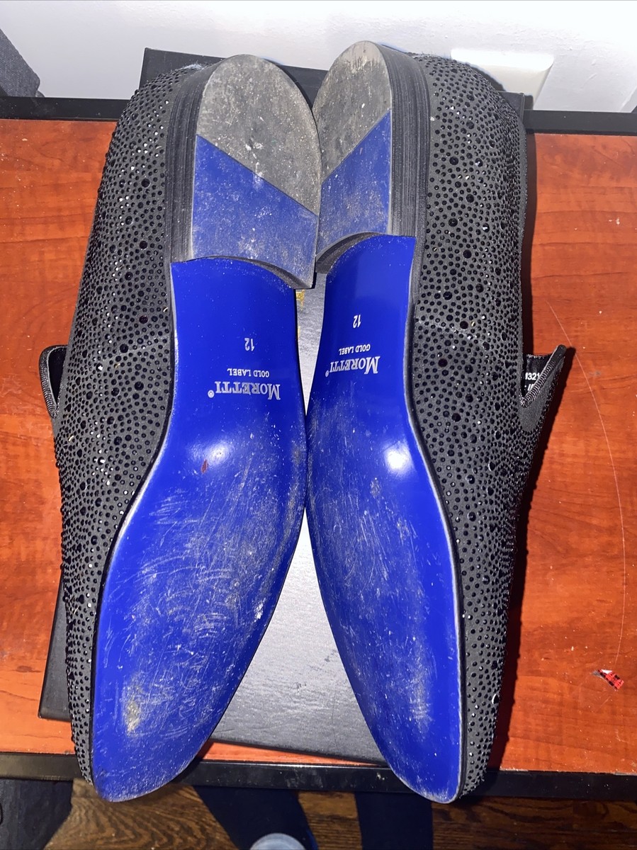 Moretti Irving Loafers Crystals Black Gold Label Blue Bottom  display picture 2