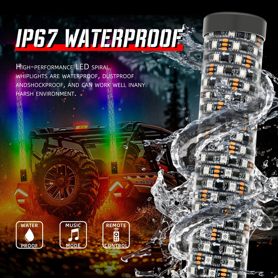 Espeso LED Látigo Espiral Persiguiendo RGB 3FT Látigo Graso Luz Para Gato Ártico Wildcat 1000 Foto 3 de 4