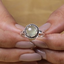 Green Prehnite Gemstone Ring Statement Ring 925 Sterling Silver Women's Ring