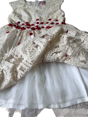 Halabaloo Party Dress Girls Youth 10 White Red Rosette Chrochet Floral Sleeveles - Picture 3 of 7