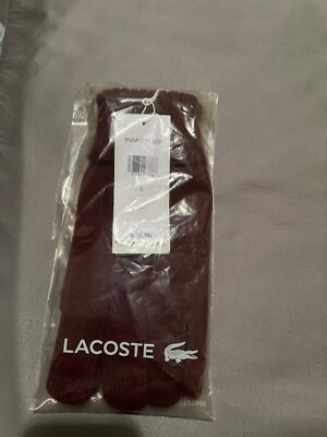 NWT LACOSTE Mens Gloves Mitten Red 100% Wool Croc Logo RV045251 BZD Knit Size L