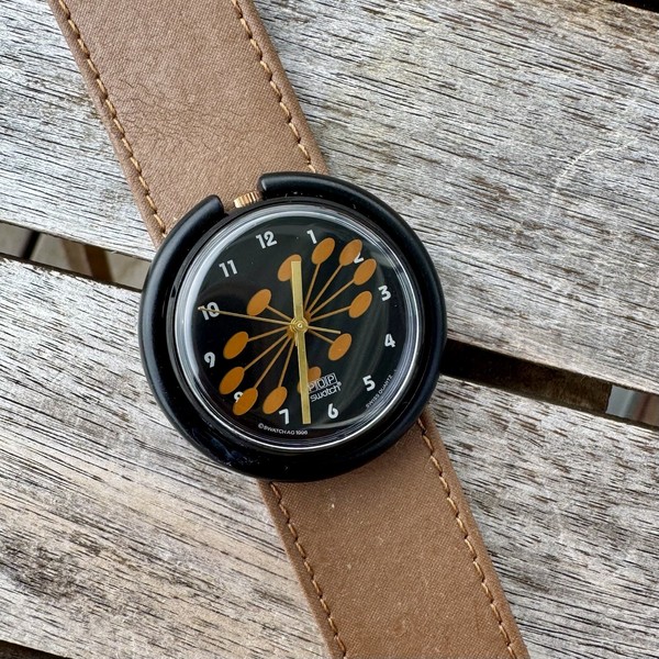 Vintage Pop Swatch Coffee Watch PMB110 Elegant Brown, Great Condition