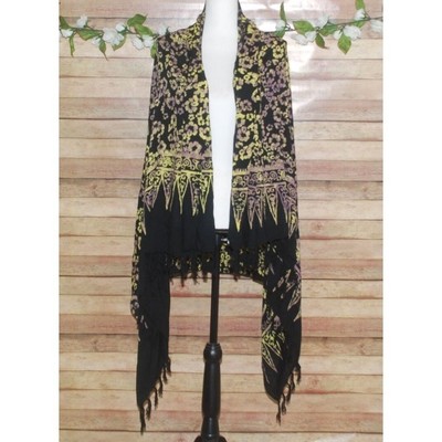 Aloha Hut Hawaii Women s Beach Wrap Shawl Scarf Black Fringe Hibiscus Flowers