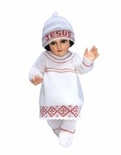 Trajecito Tejido NI O DIos BLANCO con lineas roja Baby Jesus Clothing