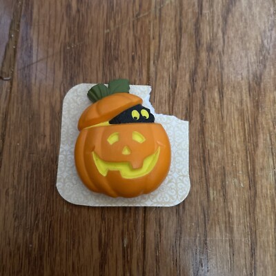 Vtg Halloween Black Cat in Jack-o-Lantern Brooch Pin 1982 Hallmark ...