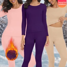 Women Long John Thermal Underwear Tops&Panties Soft Warm Pajamas Set US