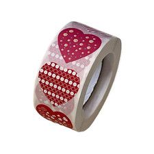 500 Red White Pink Hearts Valentines Stickers Adhesive 1 Inch Art Paper Roll