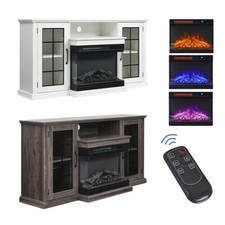 60" 3 Color LED Flame Electric Fire TV Stand with Fireplace Wood Storage Cabinet