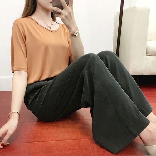 Women's Wide-leg Pants Elastic Waist Mulberry Silk Comfortable Solid Trousers - Picture 15 of 31