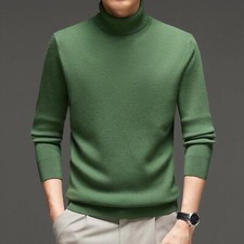 Men's Knitted Sweater High Neck Solid Color Wool Pullover Winter Warm Thickened