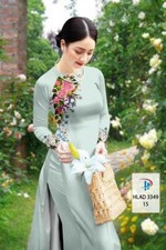 Ao Dai Vietnamese Silk Print 3D , Designer Flowers Long Dress With Pants