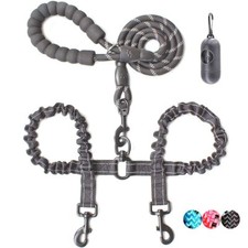 Double Dog Leash 4 FT Rope Dog Leash with Tangle Free Shock Absorbing Bungee ...