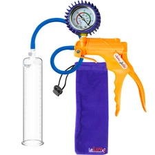 LeLuv JacVac Penis Pump, Round Flange Cylinders, Blue/Orange Handle + NPT Gauges