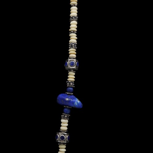 Beautiful Sterling Silver & Lapis Beaded Lariat Necklace Vintage - Picture 9 of 12