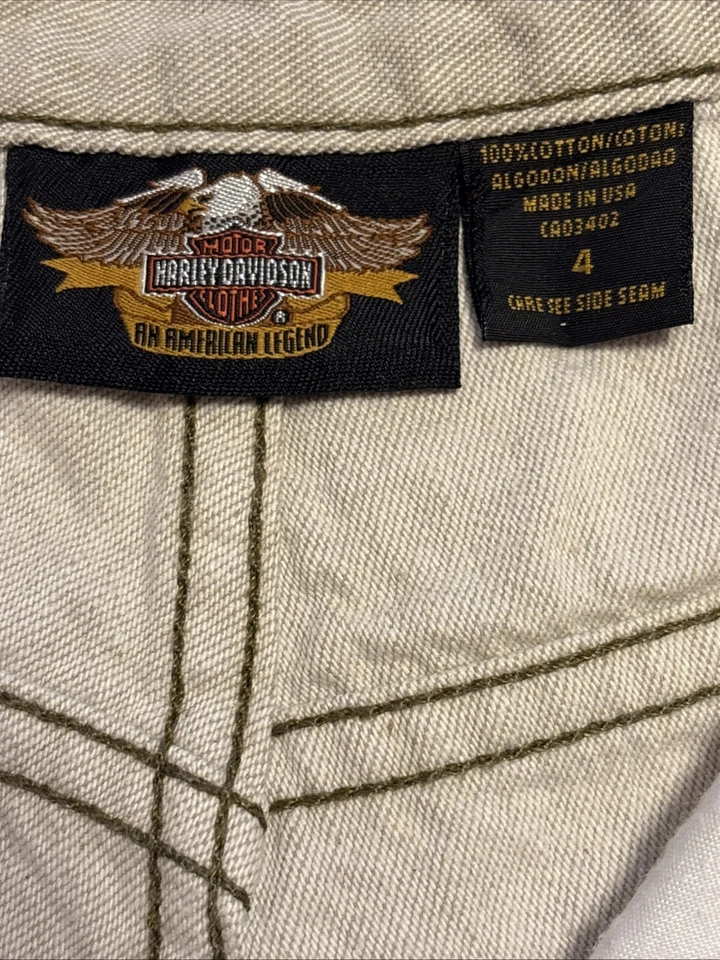 Винтажные женские шорты Harley Davidson размер 4 бежевые желтовато-коричневые 100% хлопок высокая посадка - Изображение 4 из 4