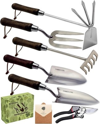 6Pcs Stainless Steel Garden Tools Shovel Trowel Pruner Gift For Men Women