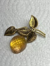 Austria Signed Glass(?) Strawberry (?) Brooch Vintage