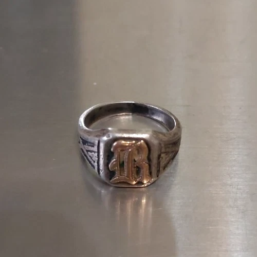 Antique Vintage Womans Sterling Signet R Ring Sz 6   6g Possible Gold Initial?