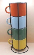 4 Colorful Stackable Coffee Mugs with Holder ~ 2019 ~ New