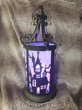 Purple Lighted Metal Halloween Haunted House Lantern With LED Candle
