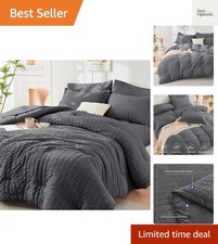 Queen Comforter Set Seersucker 7 Pieces, All Season Luxury Bed in a Bag for B...