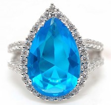 8CT Blue Topaz White Topaz 925 Solid Sterling Silver Ring Jewelry Sz 7