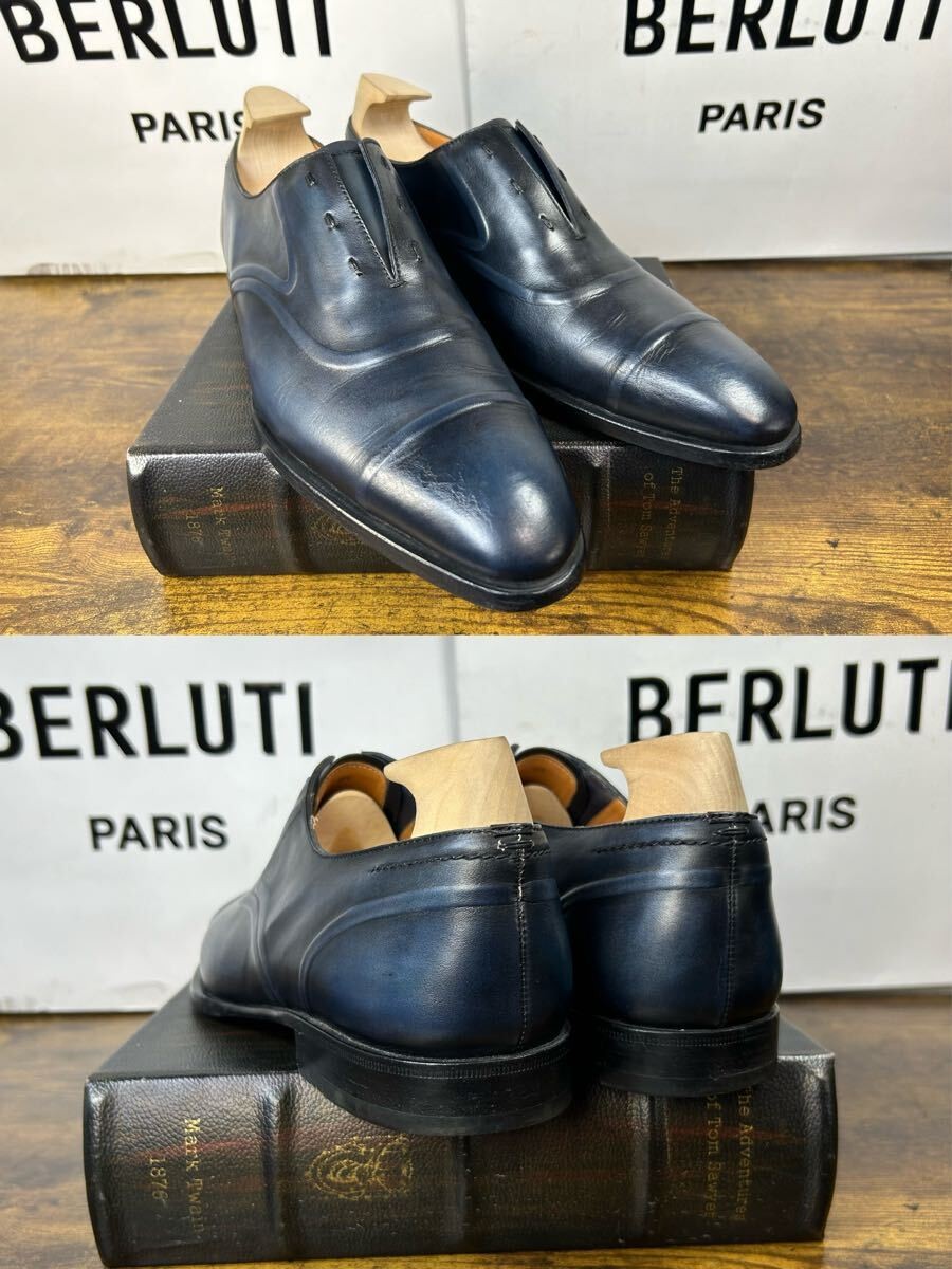 Berluti Victor Patine Leather Slip-On Shoes Blue UK9 Rare Masterpiece image 5