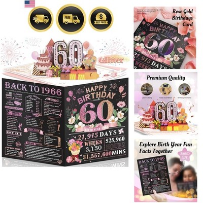 60th Birthday Card for Women Her, Large 3D Pop Up 60th Birthday cards for Wif...