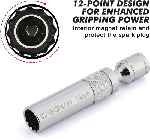 6PCS 38-Inch Drive Spark Plug Socket Set - Chrome-Vanadium Steel, Mirror Finish - Picture 7 of 10