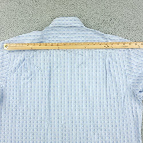 Johnston & Murphy Shirt Mens XL Blue Checkered Dress Tailored Fit Cotton Pocket - Picture 12 of 16