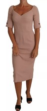 Dolce & Gabbana Dusty Pink Midi Sheath Crystal Buttons Women's Dress