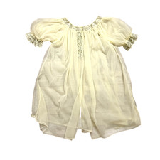 Vintage Sheer Cream Lace Trimmed Puff Sleeve Nightgown Dress Floral