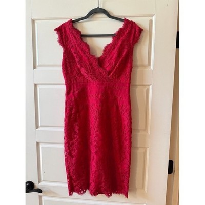 tadashi shoji red lace dress Tadashi Shoji Red Lace Sheath Dress 10 Petite Romantic Coquette Cocktail