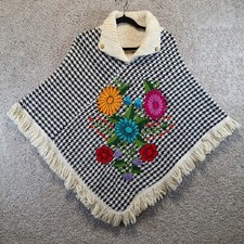 Unbranded Poncho Womens OS Multicolor Floral Knit Fringe Shawl Boho Cape