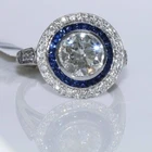Art Deco Antique Round 3.80 Ct Diamond & Sapphire Vintage Ring 14K White Gold FN