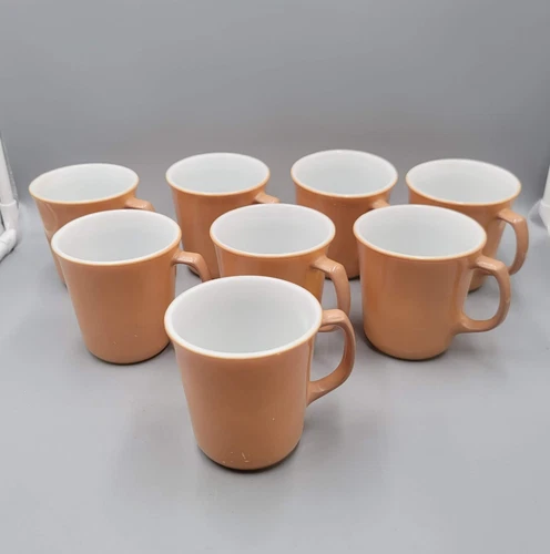Vintage Corning Almond Brown Tan Coffee Mugs Cups 10oz Set Of 8