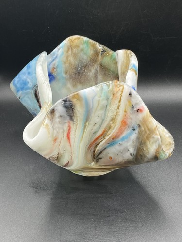 Hand Blown Glass Handkerchief Vase - Multicolored 5.5" Tall - Beautiful! - Picture 5 of 9