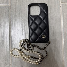 Chanel iPhone 14Pro Case Matelasse Pearl Lambskin Black