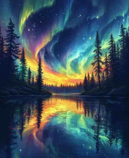 Diamond Art Kits for Adults Aurora Lake, Diamond Painting Kit DIY, Full Drill Di