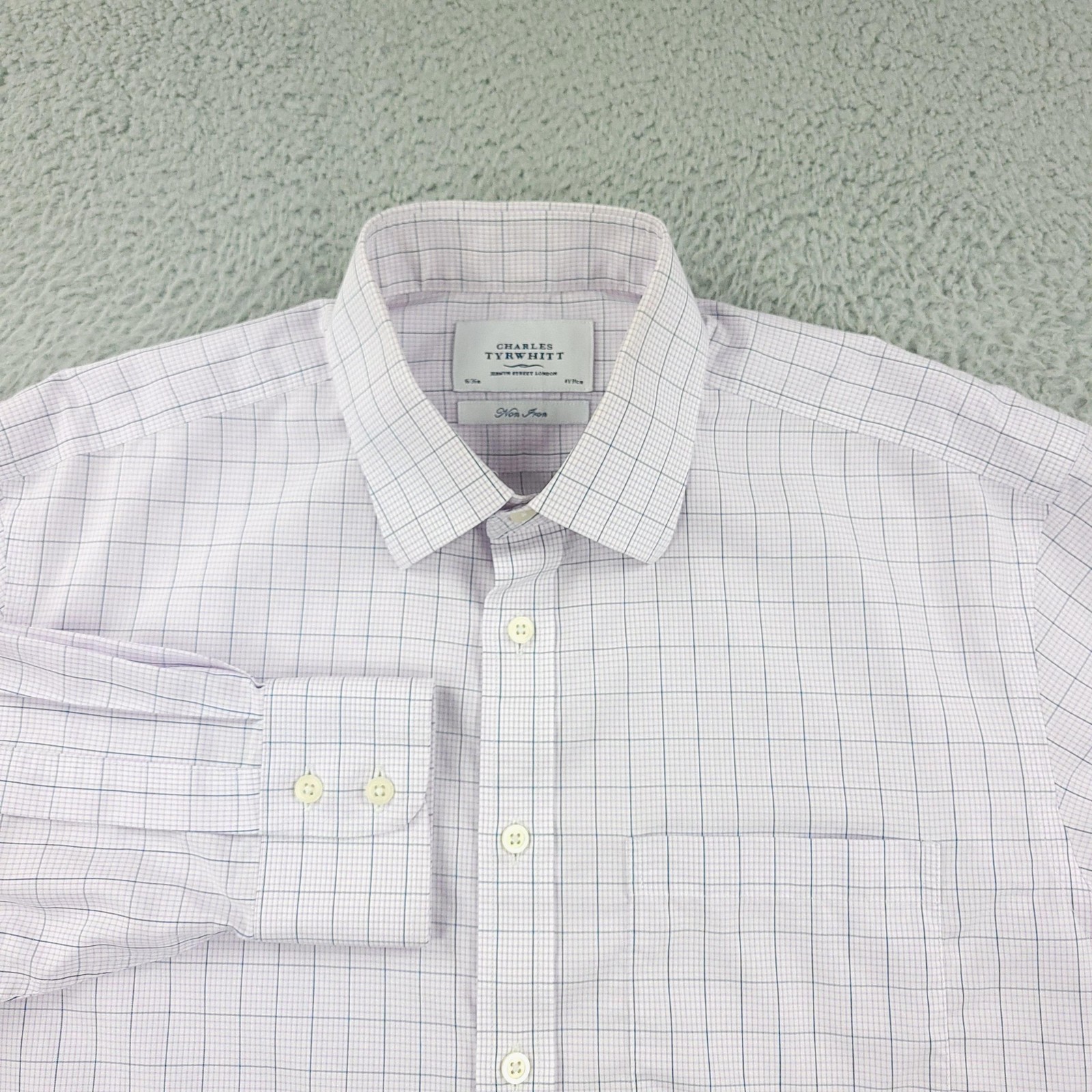 Charles Tyrwhitt Dress Shirt Mens 16 36/37 Purple Check Non Iron Long Sleeve