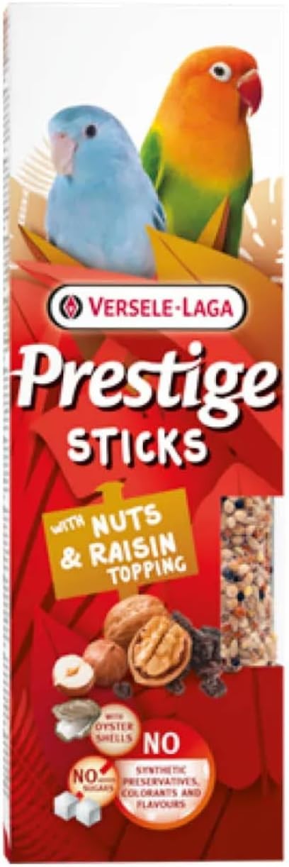 VERSELE-LAGA PRESTIGE DOUBLE STICKS SMALL PARROT NUTS & RAISIN TREAT STICKS 60G
