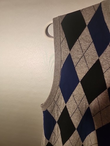 Chaps Mens Argyle Sweater Vest Size M, Multi-Color Gray Blue Black 100% Cotton - Picture 4 of 7