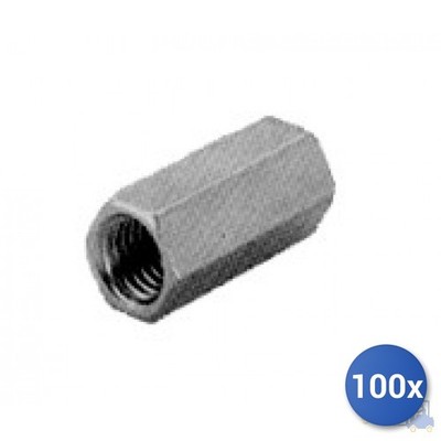 100x Écrou Long Zingué Pour Tiges Filetées din 6334 E-100 M 16 24X30