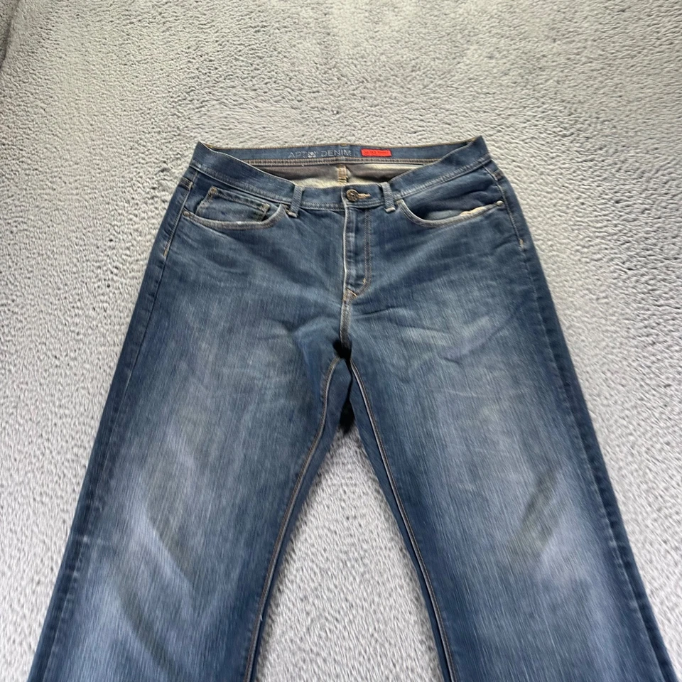 Pantalones de mezclilla holgados rectos de mezcla de algodón lavado oscuro azul 36x32 Apt.9 para hombre Foto 2 de 4