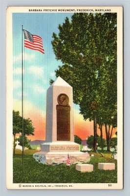 Frederick MD-Maryland, Barbara Fritchie Monument Vintage Souvenir Postcard
