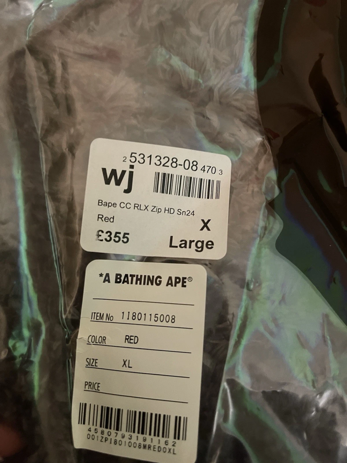 A BATHING APE (BAPE) AUTH APE BAPE COLOR CAMO RELAXED FIT COLLEGE FULL ZIP FELPA CON CAPPUCCIO ROSSA UOMO XL UOMO